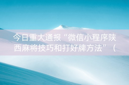 今日重大通报“微信小程序陕西麻将技巧和打好牌方法”（确实有插件吗)