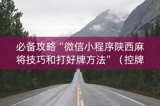 必备攻略“微信小程序陕西麻将技巧和打好牌方法”（控牌神器)