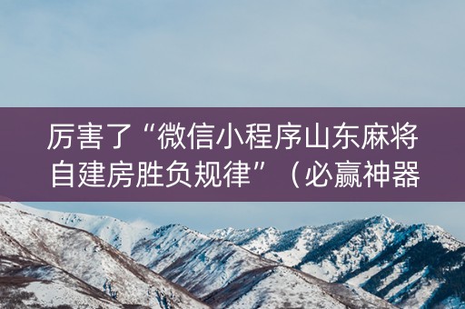 厉害了“微信小程序山东麻将自建房胜负规律”（必赢神器免费安装)