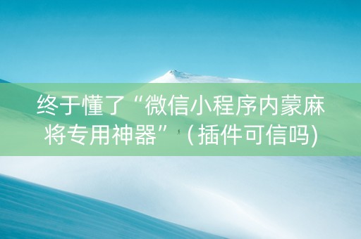 终于懂了“微信小程序内蒙麻将专用神器”（插件可信吗)