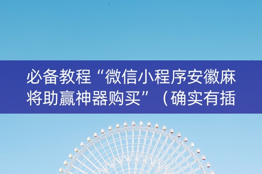 必备教程“微信小程序安徽麻将助赢神器购买”（确实有插件吗)