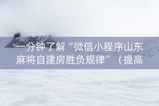 一分钟了解“微信小程序山东麻将自建房胜负规律”（提高胜率技巧)