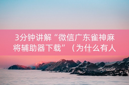 3分钟讲解“微信广东雀神麻将辅助器下载”（为什么有人一直赢)