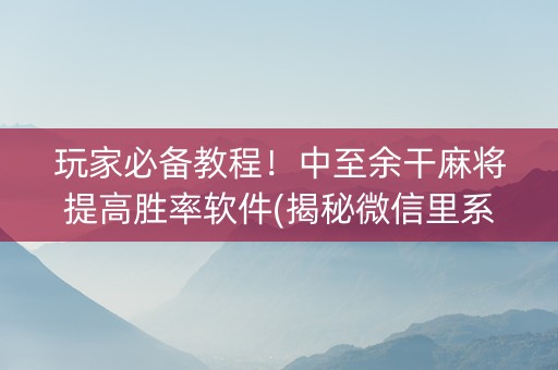 玩家必备教程！中至余干麻将提高胜率软件(揭秘微信里系统发好牌)