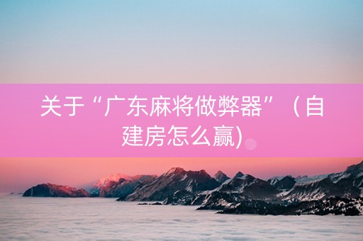 关于“广东麻将做弊器”（自建房怎么赢)