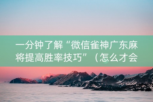 一分钟了解“微信雀神广东麻将提高胜率技巧”（怎么才会赢)