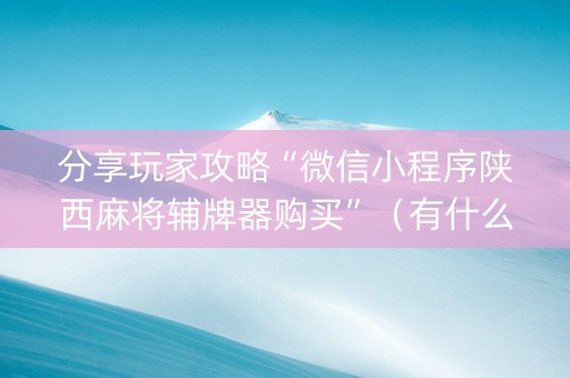 分享玩家攻略“微信小程序陕西麻将辅牌器购买”（有什么诀窍)