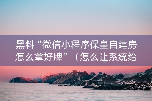 黑料“微信小程序保皇自建房怎么拿好牌”（怎么让系统给你发好牌)