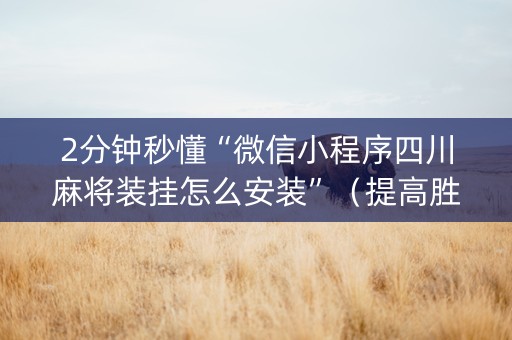 2分钟秒懂“微信小程序四川麻将装挂怎么安装”（提高胜率软件)