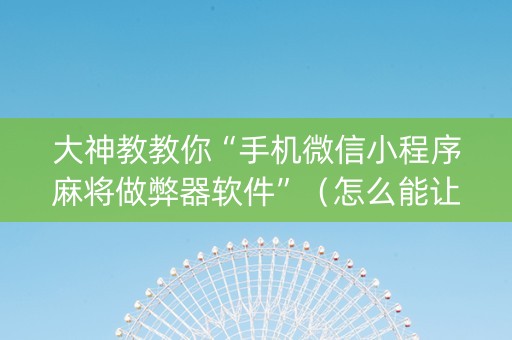 大神教教你“手机微信小程序麻将做弊器软件”（怎么能让牌好一点)