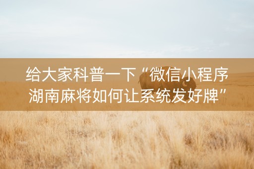 给大家科普一下“微信小程序湖南麻将如何让系统发好牌”(怎么调胜率) 给大家科普一下“微信小程序湖南麻将如何让系统发好牌”(怎么调胜率)