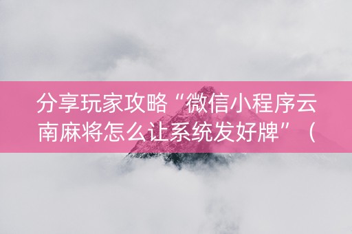 分享玩家攻略“微信小程序云南麻将怎么让系统发好牌”（做弊器软件下载)