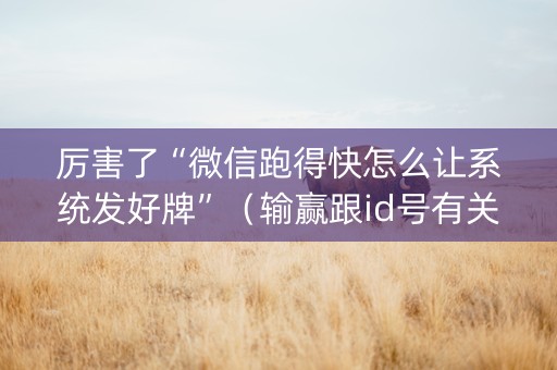 厉害了“微信跑得快怎么让系统发好牌”（输赢跟id号有关系吗)
