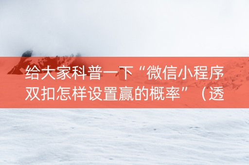 给大家科普一下“微信小程序双扣怎样设置赢的概率”（透明器教程)