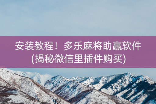 安装教程！多乐麻将助赢软件(揭秘微信里插件购买)
