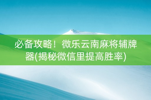 必备攻略！微乐云南麻将辅牌器(揭秘微信里提高胜率)