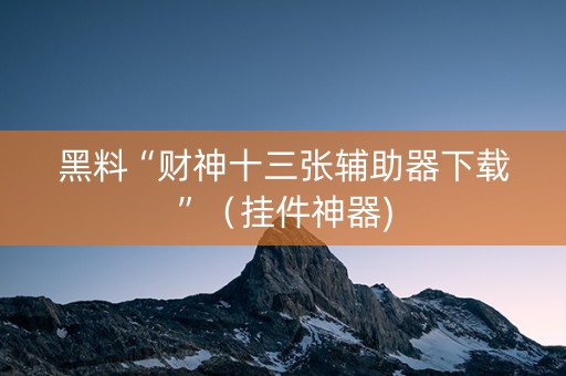 黑料“财神十三张辅助器下载”（挂件神器)