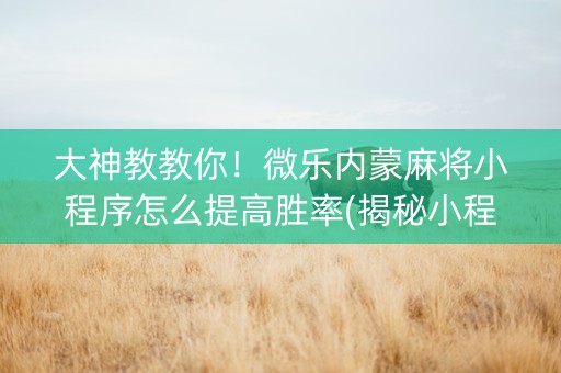 大神教教你！微乐内蒙麻将小程序怎么提高胜率(揭秘小程序怎么容易赢)