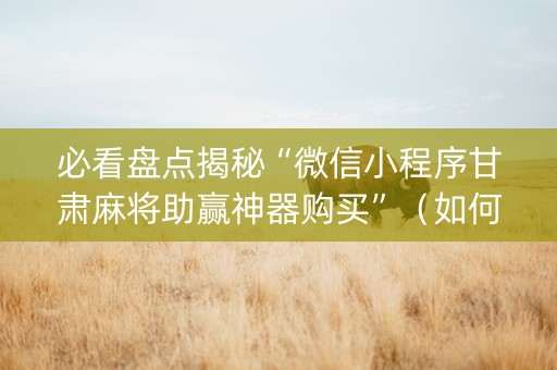 必看盘点揭秘“微信小程序甘肃麻将助赢神器购买”（如何提高胜率)