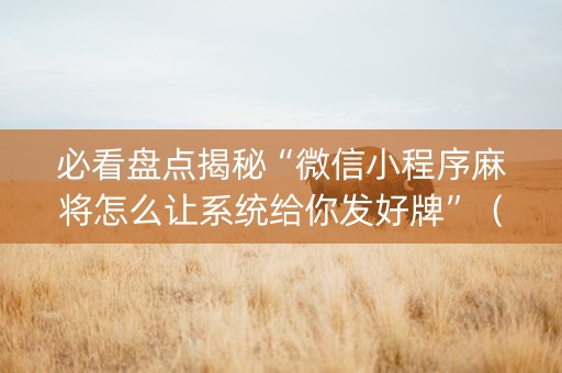 必看盘点揭秘“微信小程序麻将怎么让系统给你发好牌”（辅助器通用版)