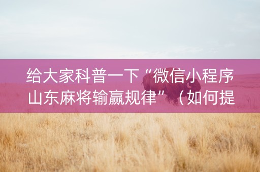 给大家科普一下“微信小程序山东麻将输赢规律”（如何提高胜率)