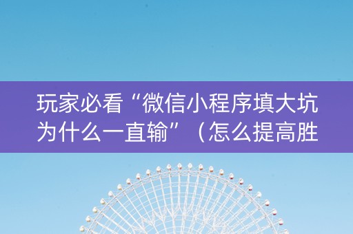 玩家必看“微信小程序填大坑为什么一直输”（怎么提高胜率)