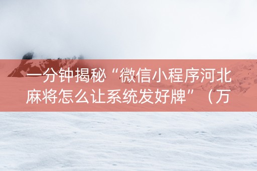 一分钟揭秘“微信小程序河北麻将怎么让系统发好牌”（万能开挂神器)