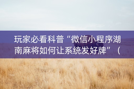 玩家必看科普“微信小程序湖南麻将如何让系统发好牌”（辅助器插件)