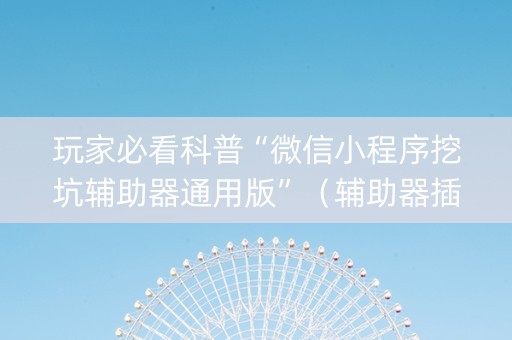 玩家必看科普“微信小程序挖坑辅助器通用版”（辅助器插件)