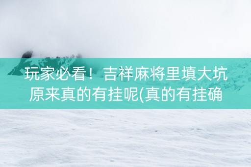 玩家必看！吉祥麻将里填大坑原来真的有挂呢(真的有挂确实有挂)