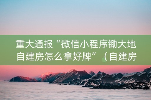 重大通报“微信小程序锄大地自建房怎么拿好牌”（自建房胜负规律)