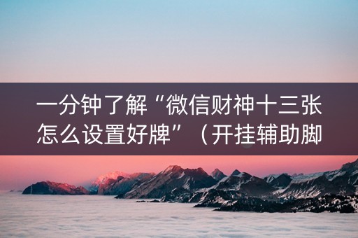 一分钟了解“微信财神十三张怎么设置好牌”（开挂辅助脚本)