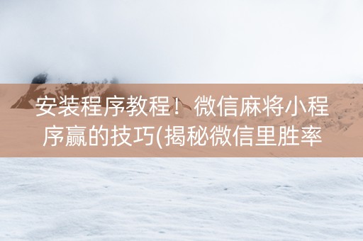 安装程序教程！微信麻将小程序赢的技巧(揭秘微信里胜率到哪调)