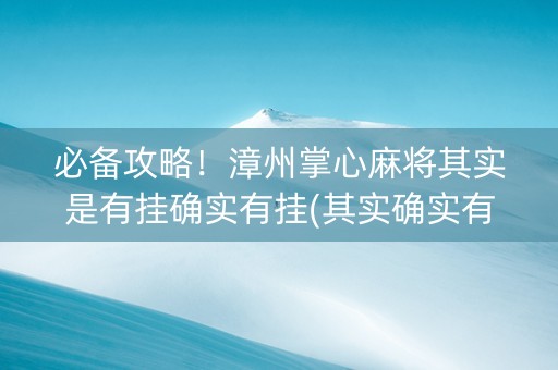 必备攻略！漳州掌心麻将其实是有挂确实有挂(其实确实有挂)