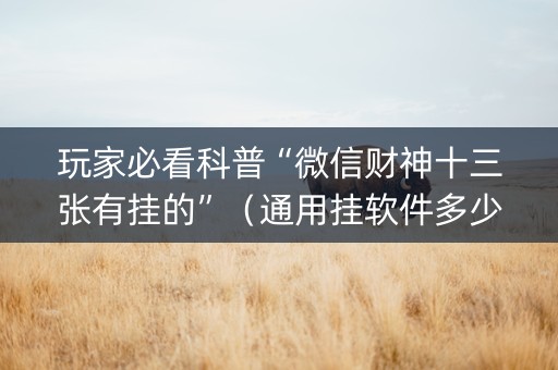 玩家必看科普“微信财神十三张有挂的”（通用挂软件多少钱)