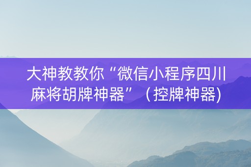大神教教你“微信小程序四川麻将胡牌神器”（控牌神器)