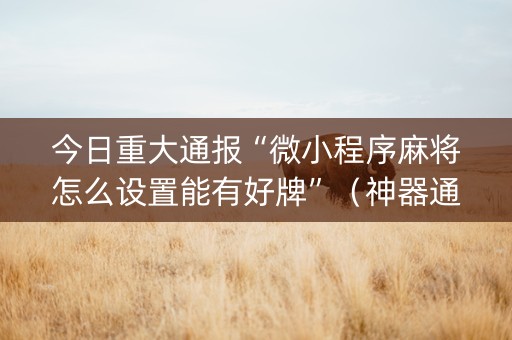 今日重大通报“微小程序麻将怎么设置能有好牌”（神器通用版)