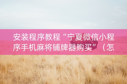 安装程序教程“宁夏微信小程序手机麻将铺牌器购买”（怎么设置能有好牌)