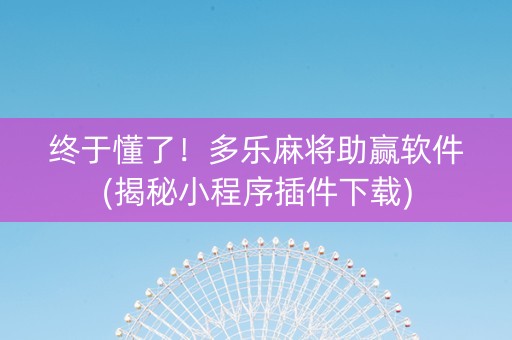 终于懂了！多乐麻将助赢软件(揭秘小程序插件下载)