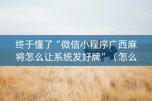 终于懂了“微信小程序广西麻将怎么让系统发好牌”（怎么让系统给你发好牌)