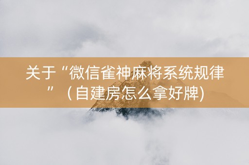 关于“微信雀神麻将系统规律”（自建房怎么拿好牌)