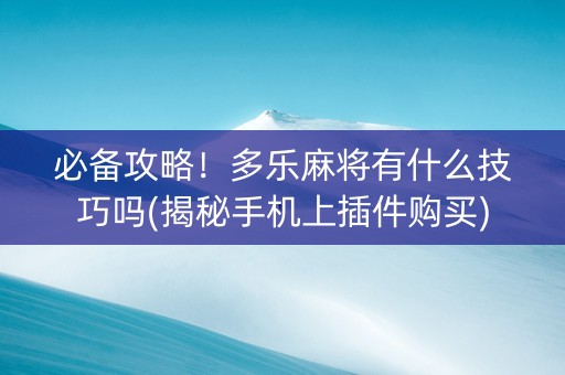 必备攻略！多乐麻将有什么技巧吗(揭秘手机上插件购买)