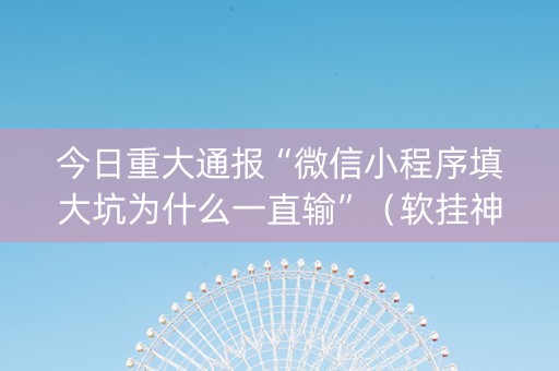 今日重大通报“微信小程序填大坑为什么一直输”（软挂神器)