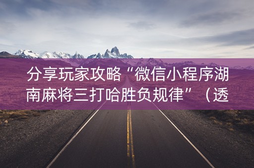 分享玩家攻略“微信小程序湖南麻将三打哈胜负规律”（透明挂辅助器)