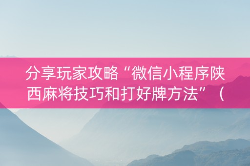 分享玩家攻略“微信小程序陕西麻将技巧和打好牌方法”（开挂辅助器脚本)