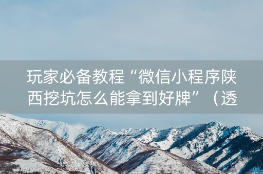 玩家必备教程“微信小程序陕西挖坑怎么能拿到好牌”（透明器教程)