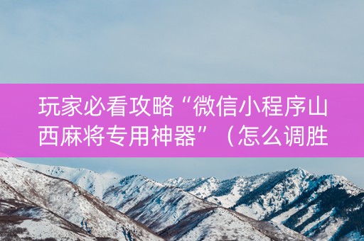 玩家必看攻略“微信小程序山西麻将专用神器”（怎么调胜率)