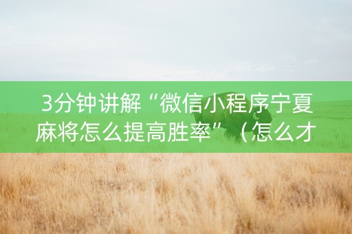 3分钟讲解“微信小程序宁夏麻将怎么提高胜率”（怎么才会赢)