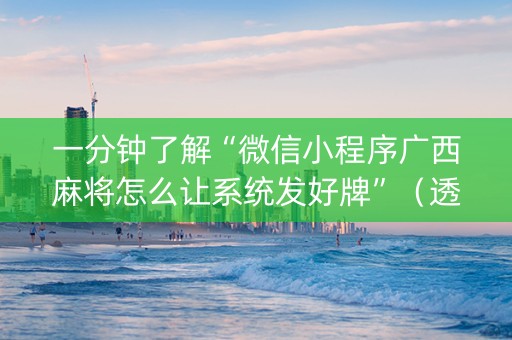 一分钟了解“微信小程序广西麻将怎么让系统发好牌”（透明器教程)