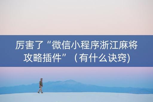 厉害了“微信小程序浙江麻将攻略插件”（有什么诀窍)